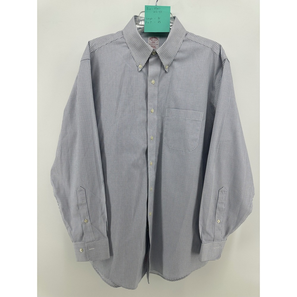 Brooks Brothers 346 Mens 16.5 4/5 Blue White Micro Check‎ Non-Iron Shirt Regular